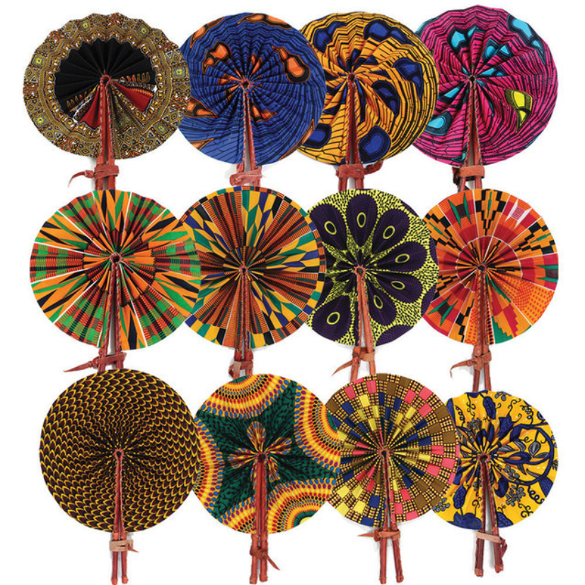 SET OF 12 AFRICAN FOLDING FANS (2.0LBS) image 0